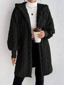 SHEIN Frenchy 1pc Women Plain Color Casual Open Front Long Sleeve Cardigan, For Everyday Wear In Fall/Winter Black - Black - View 5