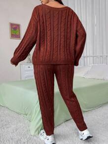 Flirla Elegante y chic conjunto de suéter tejido de unicolor talla grande, otoño/invierno