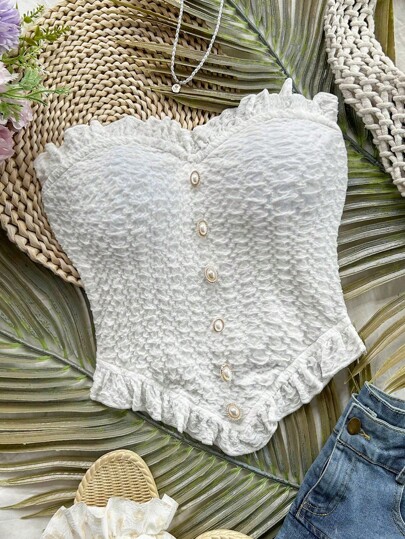 Soleia Sexy Casual Holiday Metal Buckle Ruffle Trim Fitted Blouse