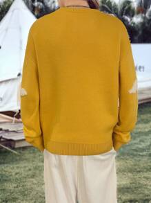 Claim Dot 男士图案印花圆领休闲长袖毛衣 - 黃色 - 查看 2