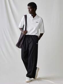 Manfinity VCAY 2pcs Young Men Fashion Casual Embroidered Polo Shirt & Elastic Waist Straight Leg Pants Set