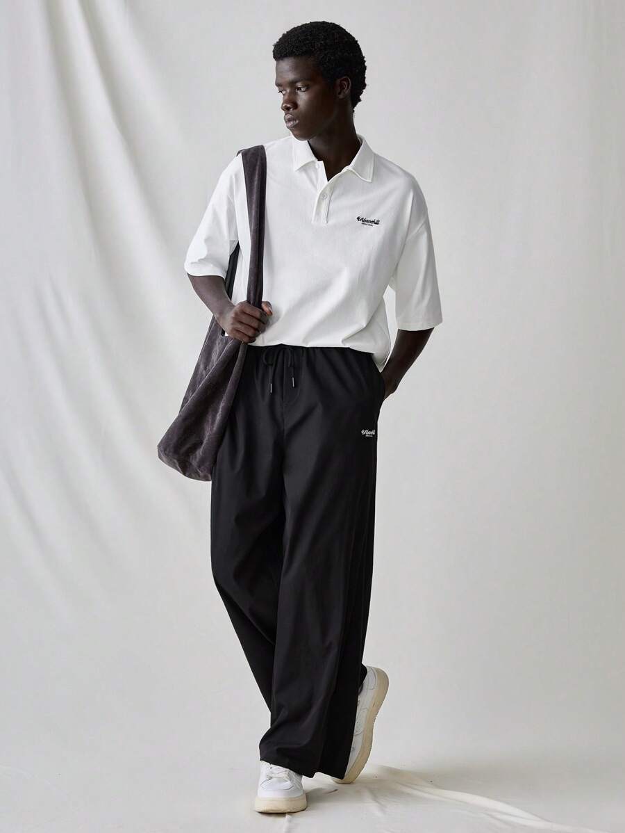 Manfinity VCAY 2pcs Young Men Fashion Casual Embroidered Polo Shirt & Elastic Waist Straight Leg Pants Set