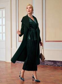 ZEYLAH ABRIGO CON CAPUCHA TIPO CASCADA Y CINTURÓN - Verde - Ver 12