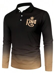 Manfinity Homme Herren Lässig Polohemd mit Buchstaben-Krone Farbverlauf-Muster und langen Ärmeln