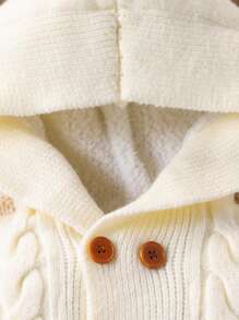 Baby Boys Solid Color Thermal Lined With Double Breasted Button, Warm Cute Essential Jumpsuit For Infant/Toddler, Suitable For Daily, Outings, Travel, Exclusive, Home, Daycare, And School Scenes, Spring/Autumn/Winter - Beige - View 6