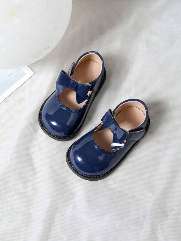 Cute Round Toe Bow Decor Flat Girls Shoes, Suitable For Spring & Autumn