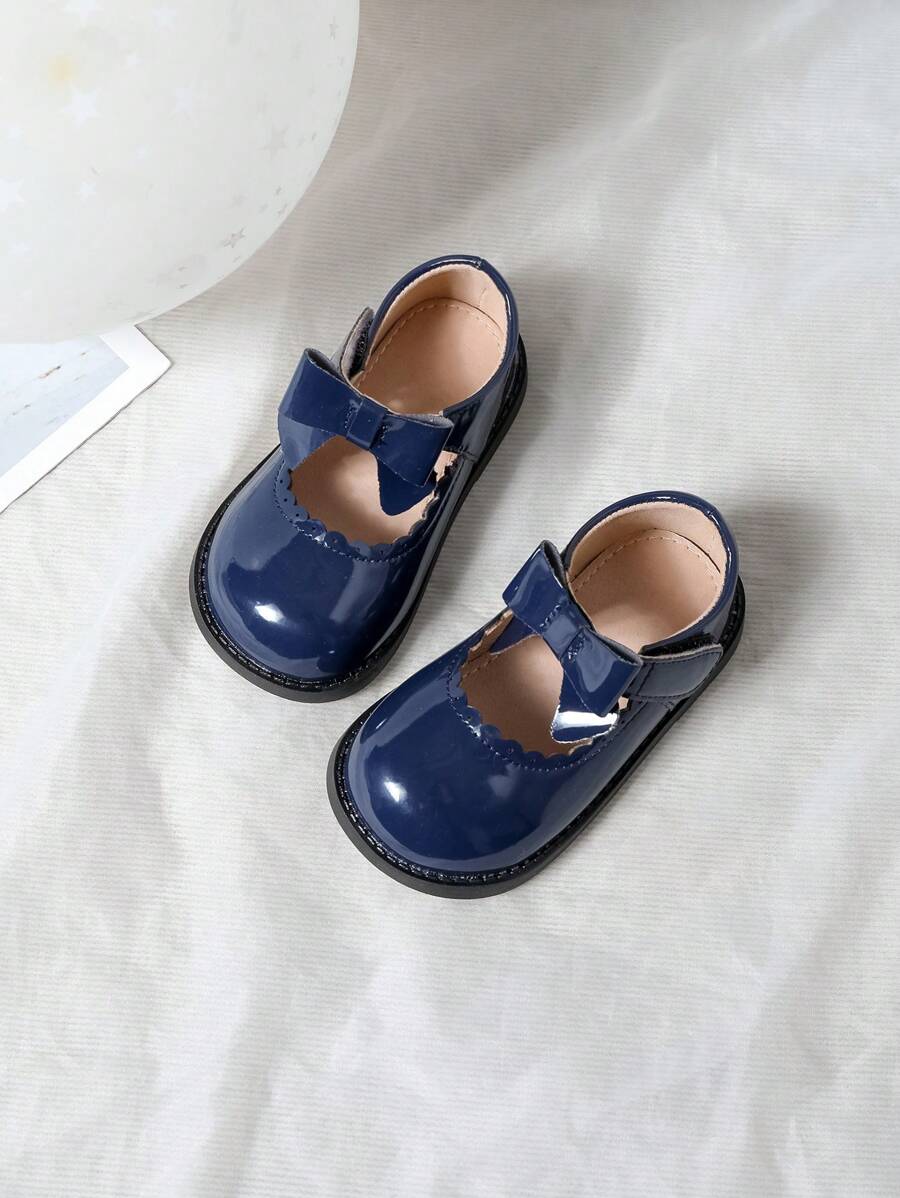 Cute Round Toe Bow Decor Flat Girls Shoes, Suitable For Spring & Autumn - Blue - View 1