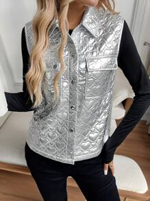 SHEIN LUNE Gilet veste mode avec poches utilitaires à motif cœur pour femmes, automne hiver