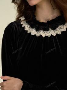 Simple Retro Women's Autumn And Winter Casual Small Collar Collision Splicing Black Retro Elegant Fit Long-Sleeved Shirt