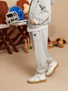 PrepCrw Young Boy Letter Print Loose Casual Drawstring Jogger Sweatpants