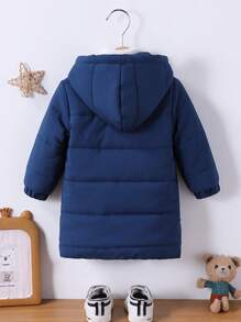 男婴休闲日常字母补丁拉链保暖连帽棉服外套，冬季 - 藏蓝色 - 查看 2