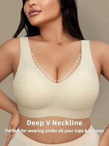 1pc Women Plus Size Seamless Bra, Wireless Padded Lightweight Brassiere, Gentle Support