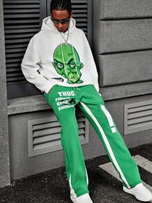 Manfinity EMRG Men Monster Pattern English Print Fashion Hoodie And Sweatpants Splice Tracksuit Set , Men Two Pieces Outfits , Men Tracksuit - Multicolor - View 8