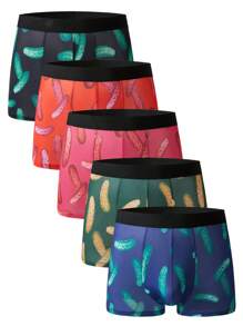 5pcs/Pack Men's Graphic Print Colorblock Casual Boxer Briefs - Multicolor - View 1