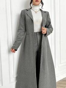 Modelyn 1 bộ đồ vest nữ dệt cổ phẳng dài tay bó sát 2 món - Xám - Xem 3