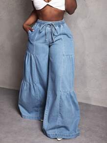Slaydiva Jeans anchos de pierna ancha, cuello de barco, holgados y versátiles para mujer, primavera otoño