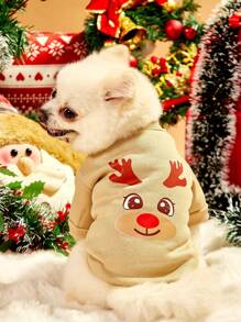 PETSIN 1pc Fawn Print Fleece Sweatshirt For Pets In Apricot Color, Christmas Theme - Multicolor - View 2