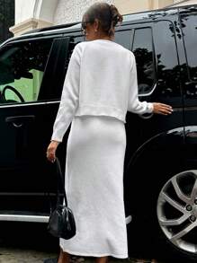 Chiquease 2pcs White Sweater Set For Women Fall Cloth For Women - White - View 2