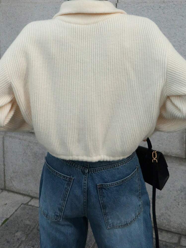 Cárdigan con cremallera, cuello alto, manga larga, suelto y con cordón para mujer, ropa de mujer de otoño