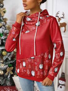 SHEIN LUNE 2024年新款女士红色连帽长袖圣诞卫衣套头衫 - 紅色 - 查看 4