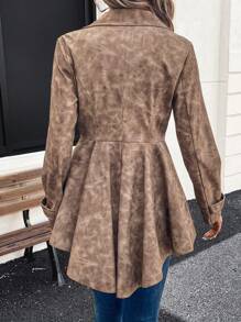 SHEIN Clasi Women's Autumn Vintage Distressed Asymmetric Hem Cinched Waist Jacket - Brown - View 4