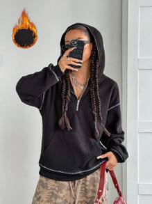 StreetHx Women's Autumn/Winter Fleece Warm Hooded Half-Zip Sweatshirt Pullover Fall Outfit