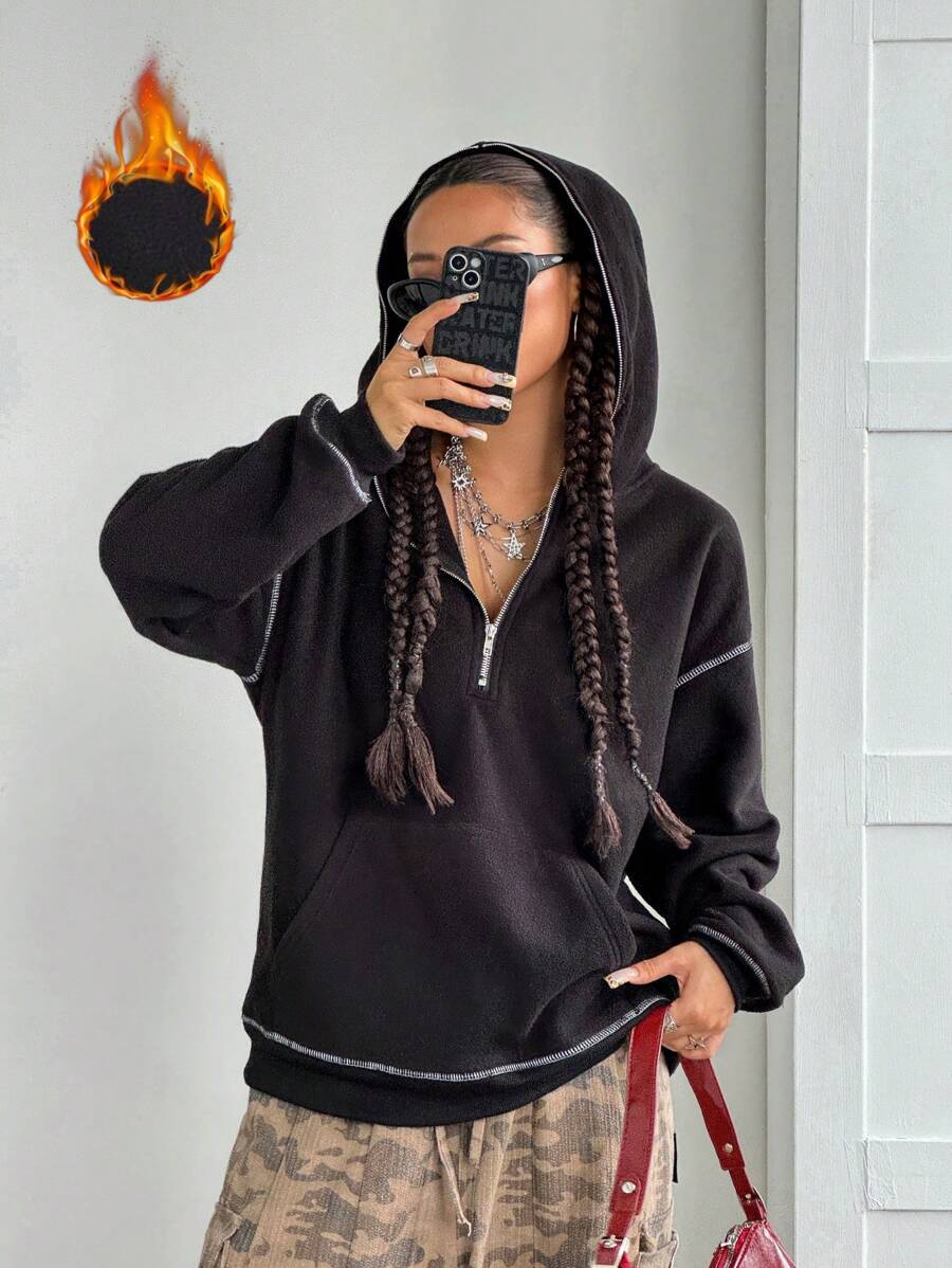 StreetHx Women's Autumn/Winter Fleece Warm Hooded Half-Zip Sweatshirt Pullover Fall Outfit