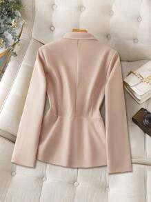 Chiquease Áo khoác nữ màu trơn ve áo cài nút sừng eo, mùa thu/đông - Màu be - Xem 2