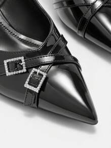 CUCCOO CURVES Wide Width High Heel Pointed Toe Elegant Black Satin Back Strap Year-Round Sandals New Year Holiday Valentines - Black - View 6