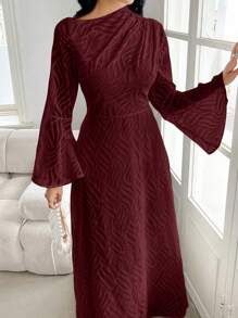 Modelyn Vestido largo elegante de mujer de color rojo burdeos con mangas abullonadas y aberturas, vestido largo de manga larga elegante para fiestas, eventos y bodas