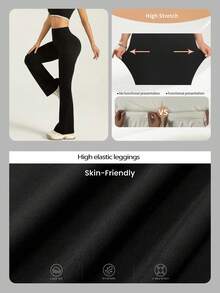 Quần legging cạp cao giảm béo - Vải co giãn, loe phù hợp cho yoga & thể hình, trang phục tập gym nữ thoáng khí - màu đen - Xem 6
