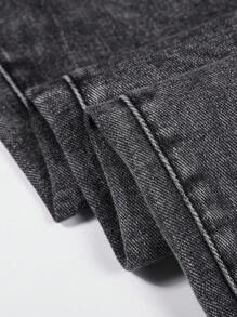 SHEIN Tween Boy Fashion Casual Black Denim Cut Out Ripped Frayed Loose Comfortable Tapered Jeans For Dailywear And Fall/Winter Kids Clothes - Black - View 4