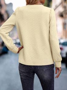 SHEIN LUNE Casual Solid Color Textured Puff Sleeve Sweatshirt, Autumn/Winter