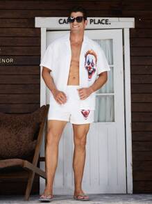 Surfspeed 2pcs Clown Print Short Sleeve Shirt And Shorts Beach Set For Men - White - View 9