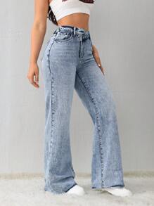 SHEIN Tall Women's Jeans Casual Loose Straight Trousers Blue Fleece Trousers Winter Jeans Thermal Denim Teddy Denim Teddy Thermal Fuzzy Fleece Teddy Women Jeans Low Rise Jeans Baggy Jeans Winter Women Clothes Thermal - Medium Wash - View 5