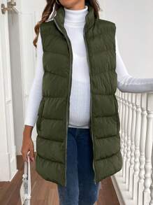 SHEIN Maternity Plain Pockets Zip-Up Vest & Jacket, Winter