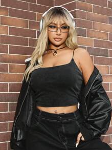 SHEIN EZwear Camiseta de tirantes acanalada informal de unicolor para mujer de talla grande