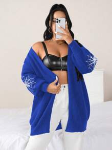 Flirla Pull ample et ample pour femmes grande taille, manches de lanterne d'Halloween avec broderie d'araignée, design Top de gamme, cardigan extérieur unicolore
