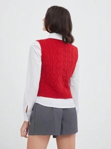 SHEIN EZwear Red Button Front Round Neck Sweater Vest - Grey - View 2
