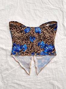 Soleia Women' Vacation Retro Colorful Leopard Print And Blue Ditsy Floral, Tube Top Twist, Asymmetric Wavy Hem Cropped Stretch Top, Thanksgiving Women Outfit, Sexy Women Outfit, Hippie Clothes, Christmas Women Top, Going Out Top, Beach Women Outfit, Halloween Women Costumes, Leopard Top, Christmas Women Clothes, Concert Women Outfit, Party Women Clothes