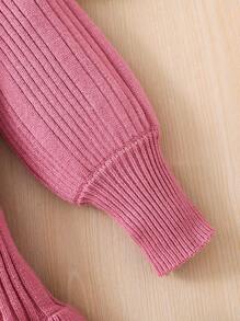 SHEIN 年轻女孩纯色领泡泡袖紧身休闲毛衣连衣裙 - 綠色 - 查看 5