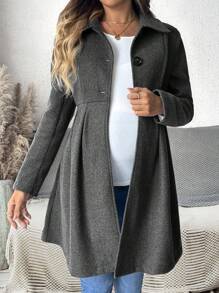 SHEIN Manteau de maternité à capuche à manches longues avec boutons, veste coupe-vent et chaude pour femmes enceintes, hiver