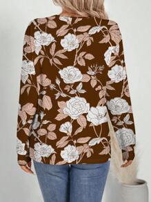 Glamance Whitebread Magliette da donna manica lunga a girocollo casual, colore marrone, con stampa floreale, tinta unita, motivi botanici, abbigliamento estivo da donna, magliette con grafica per uscite