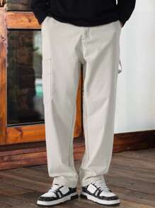 Manfinity Hypemode Men Casual Loose Solid Color Zipper Pocket Sweatpants - Apricot - View 4