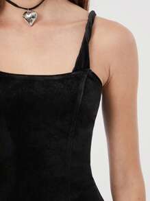 Muchica Black Velvet Bodycon Slit Dress For Women - Black - View 5