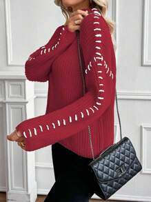 SHEIN LUNE Nowy sweter z długim rękawem i półgolfem na jesień/zimę, luźny i swobodny, z charakterystycznym wzorem