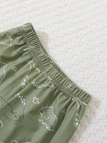 3pcs Baby Boys Outfit Set, Includes Dinosaur Print Romper, Flannel Jacket And Matching Pants, Comfortable, Practical And Fashionable For All Seasons