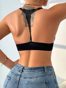 Sujetador con aros de copa suave y acolchado ligero, con escote de corte recto, cómodo y con buen soporte para mujeres - Negro - Ver 2