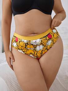 GARFIELD | SHEIN 1pc Plus Size Comfortable Casual Cartoon Cat Printed Yellow Briefs,Soft & Comfortable,Cute,Sweet