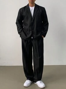 DAZY 1 conjunto Traje casual de un solo botón con solapa entallada en unicolor (chaqueta y pantalones) para hombre